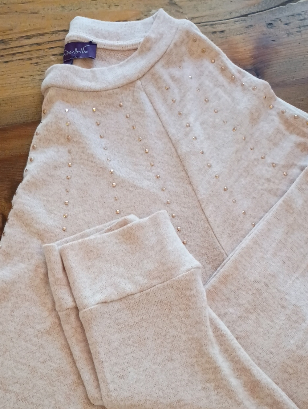 Heathered Pink Raglan Sweater With Rose Gold Studs Size XXL